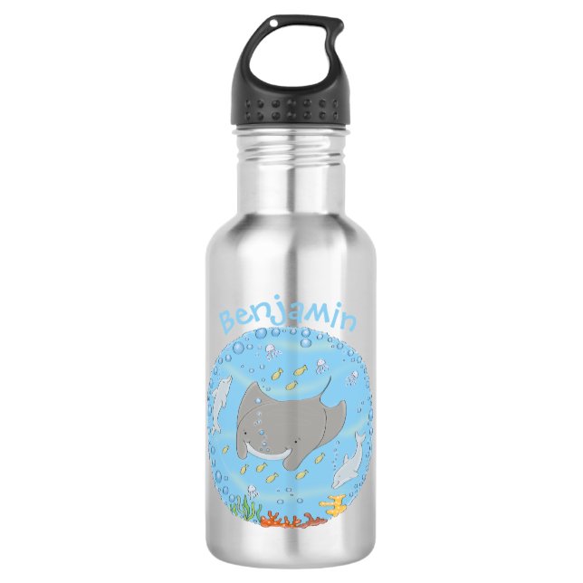 Botella De Agua Rayo de manta y burbujas ilustracion personalizado (Anverso)