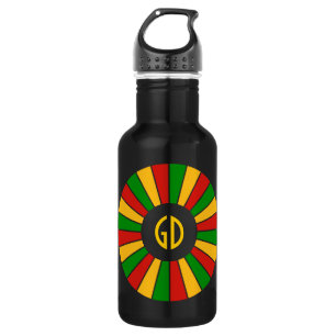 Botella De Agua RAYOS DEL BOTÓN DE LA BANDERA RASTAFARI + su signo