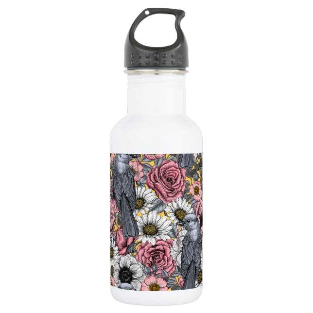 Botella De Agua Rayos grises y flores (Anverso)