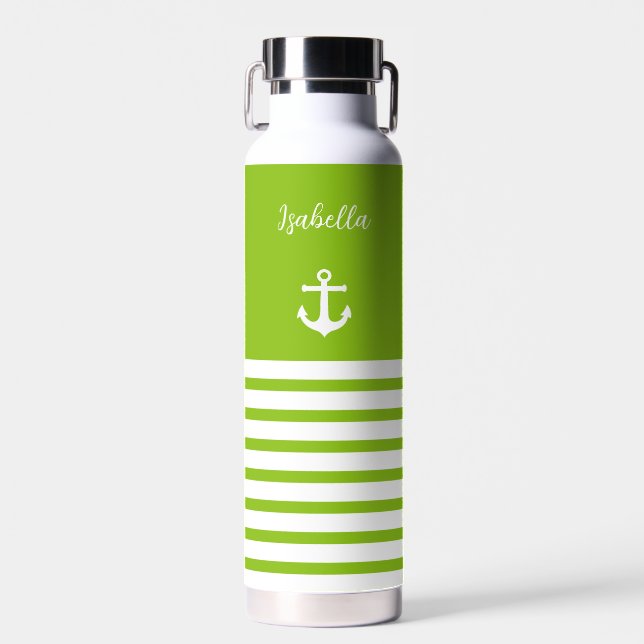 Botella De Agua Rayos limínicos y blancos personalizados náuticos (Delantero)