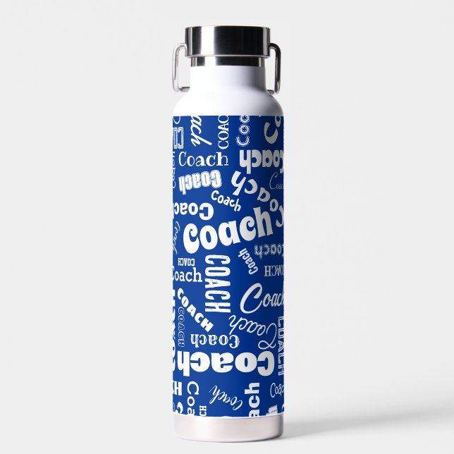 Botella De Agua Real Blue White Personalizado Coach Gigante Nombre (Delantero)