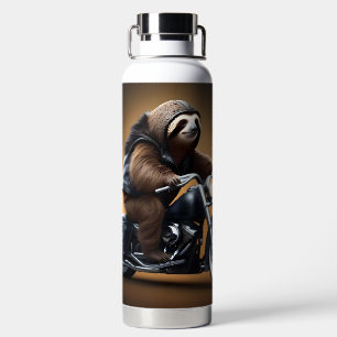 Botella De Agua Rebel Sloth: Motocicleta con cuero