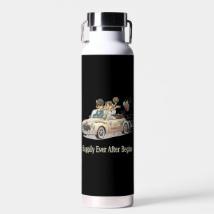 Botella De Agua Recién casada pareja de animales coche de bodas