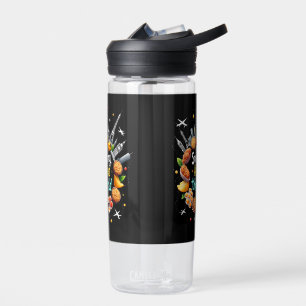 Botella De Agua Recorriendo El Mundo De Los Viajes De Comida Rápid