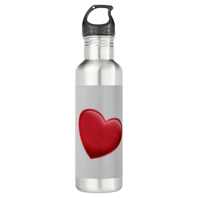 Botella De Agua Red Heart Gray Trendy Love Boda (Anverso)