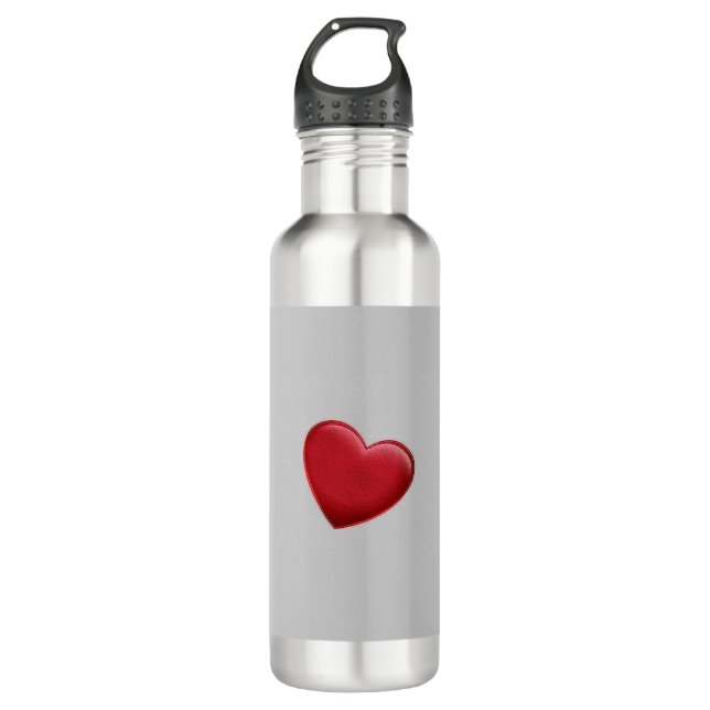 Botella De Agua Red Heart Gray Trendy Love Boda (Anverso)