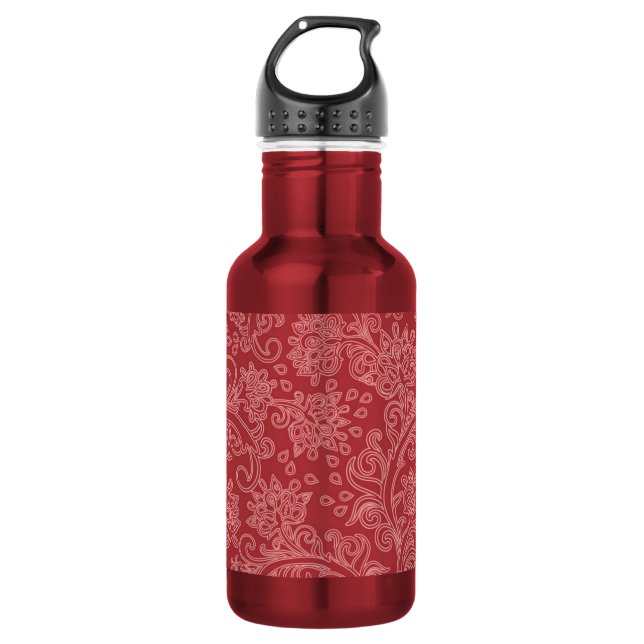Botella De Agua Red Paisley Damask Designer Floral Classic (Anverso)
