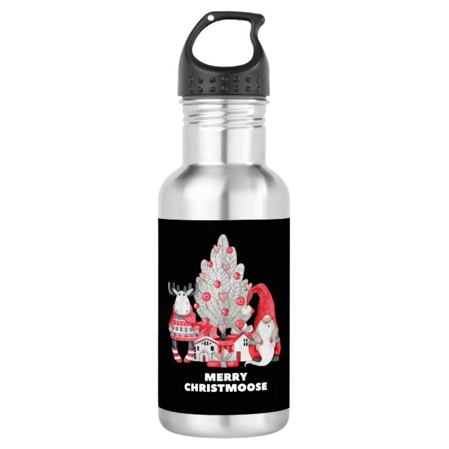 Botella De Agua Red Plaid Merry Christmoose Navidades (Anverso)
