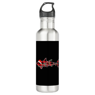 Botella De Agua Red Plaid Pajama Shark Santa Hat Navidades Light