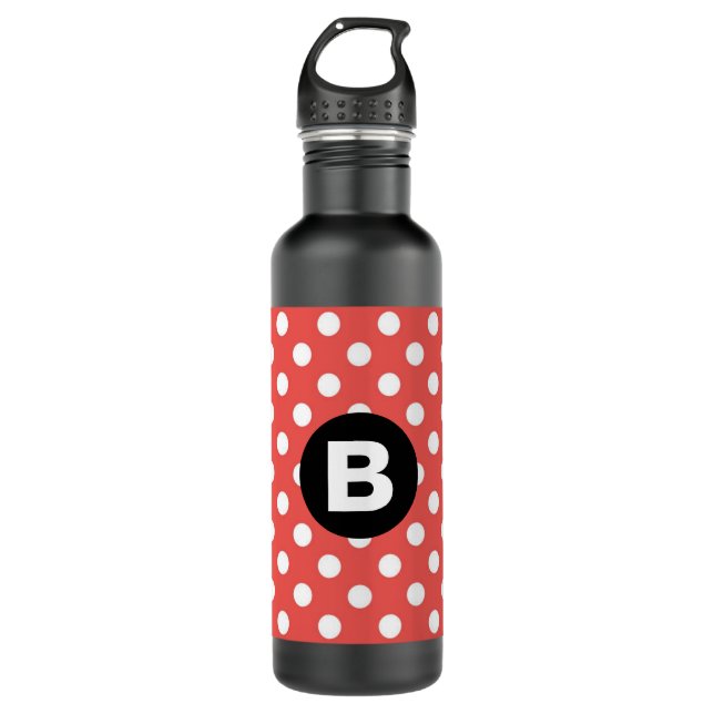 Botella De Agua Red Polka Dot Pattern Black Monogram (Anverso)