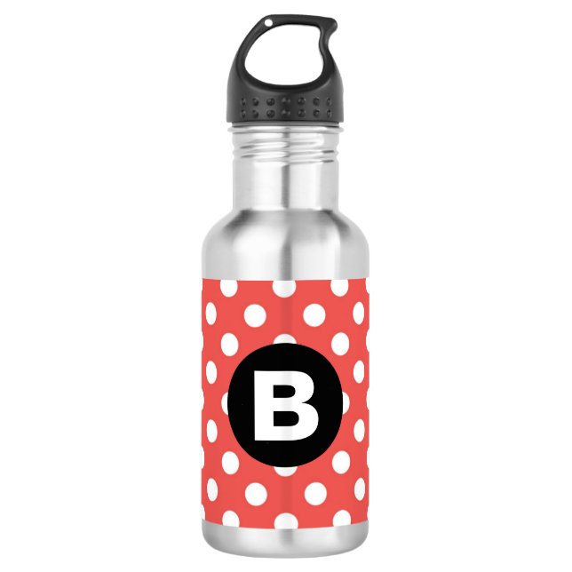 Botella De Agua Red Polka Dot Pattern Black Monogram (Anverso)