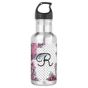 Botella De Agua Red Rose Watercolor dot Womans Inicial