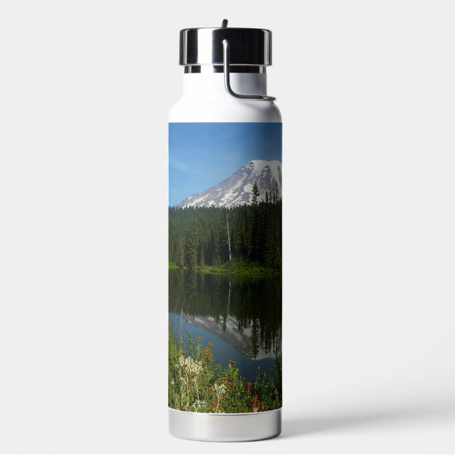 Botella De Agua Reflejo del lago del Monte Rainier con flores silv (Izquierda)