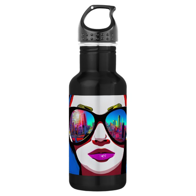 Botella De Agua Reflexión de la ciudad en mujer gafas de sol (Anverso)