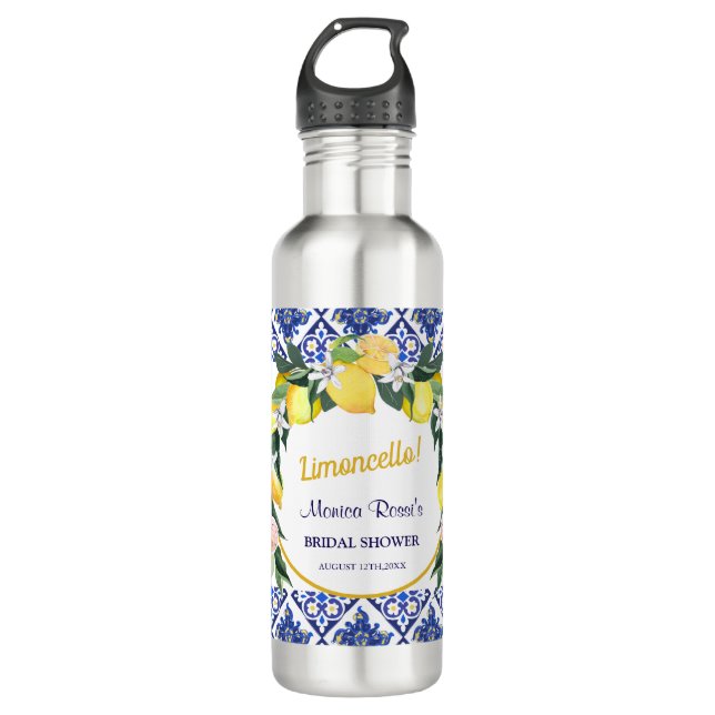 Botella De Agua Regalo de Despedida de Soltera Limoncello con Azul (Anverso)