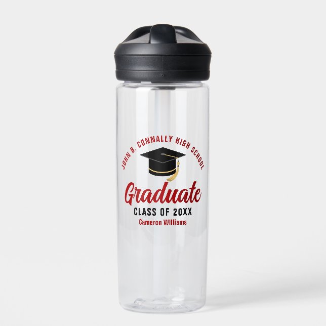 Botella De Agua Regalo de graduación personalizado de graduado roj (Delante)