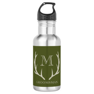 Botella De Agua Regalo de Groomsmen, Personalizado de Antler Verde