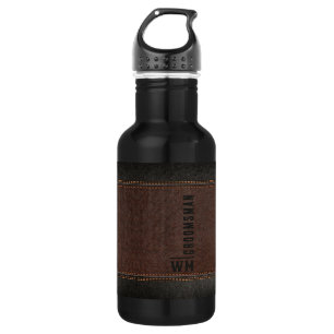 Botella De Agua Regalo de Padrino de Monograma de Cuero Falso Marr