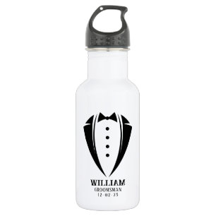 Botella De Agua Regalo de Padrino de Traje Negro y Blanco Moderno