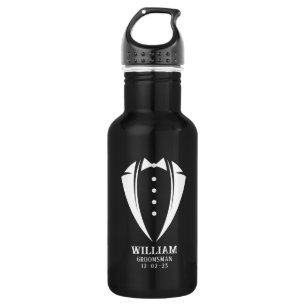 Botella De Agua Regalo de Padrino de Traje Negro y Blanco Moderno