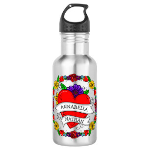 Botella De Agua Regalo de pareja romántica Arte Tattoo Style