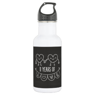 Botella De Agua Regalo del 11º Aniversario Corazones de Tiza