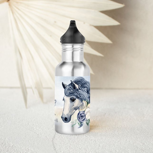 Botella De Agua Regalos con temática de caballo nombre personaliza (Horse themed gifts horse portraits personalized water bottle horse gifts for girls)