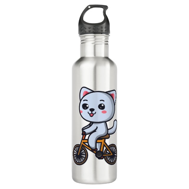 Botella De Agua Regalos de diseño de gatos en bicicleta para gatos (Anverso)