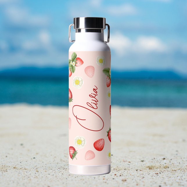 Botella De Agua Regalos de fresa nombre personalizado (Strawberry themed personalized water bottle gift for girls, bridesmaid gifts, birthday gifts)