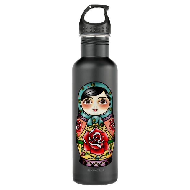 Botella De Agua Regalos divertidos que nidifican muñeca - Flores d (Anverso)