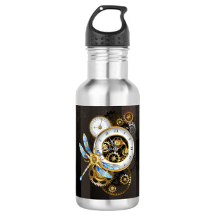 Botella De Agua Reloj de vapor con libélula mecánica