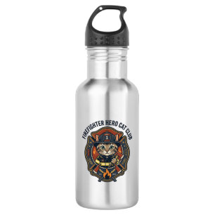 Botella De Agua Remera gráfica de gato héroe bombero - Bombero