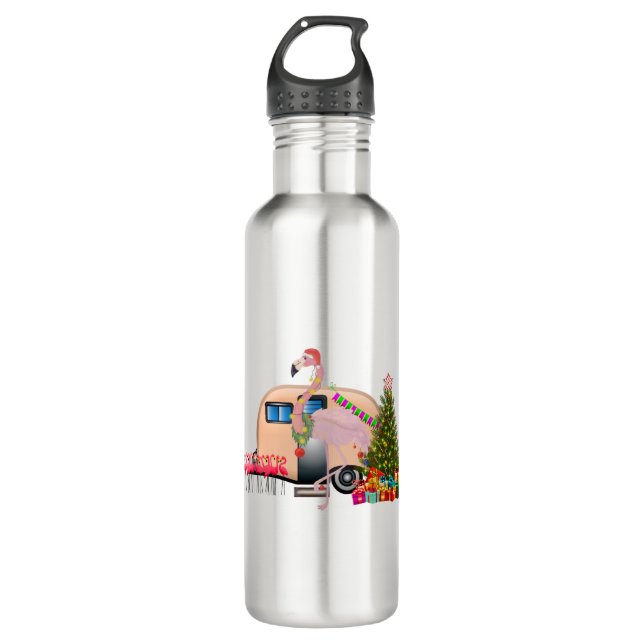 Botella De Agua remolque santa flamingo (Anverso)
