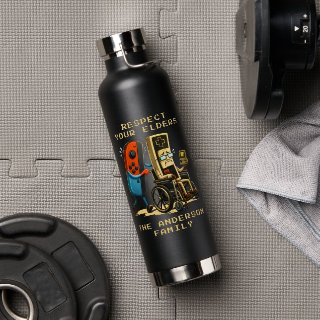 Botella De Agua Respect Your Elders Gaming Control Retro Funny (Gimnasio (girado))