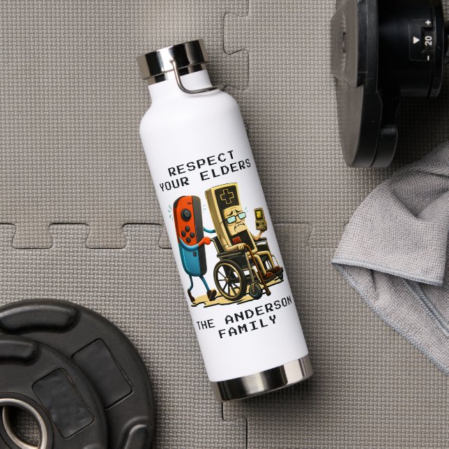 Botella De Agua Respeta a tus mayores Control de juego Retro Diver (Gimnasio (girado))