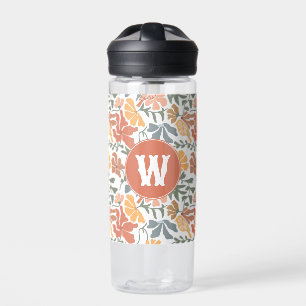 Botella De Agua Resumen Aves Florales Mid Century Monograma modern