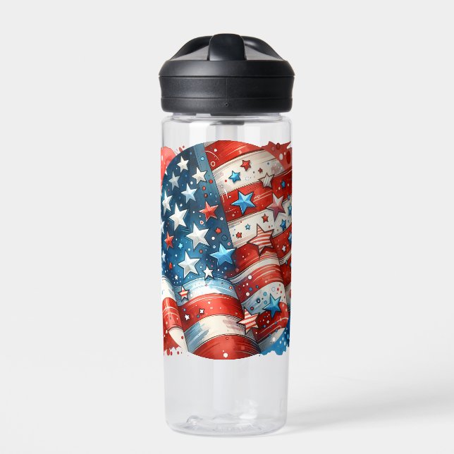 Botella De Agua Resumen Bandera americana rojo, blanco y azul (Delante)