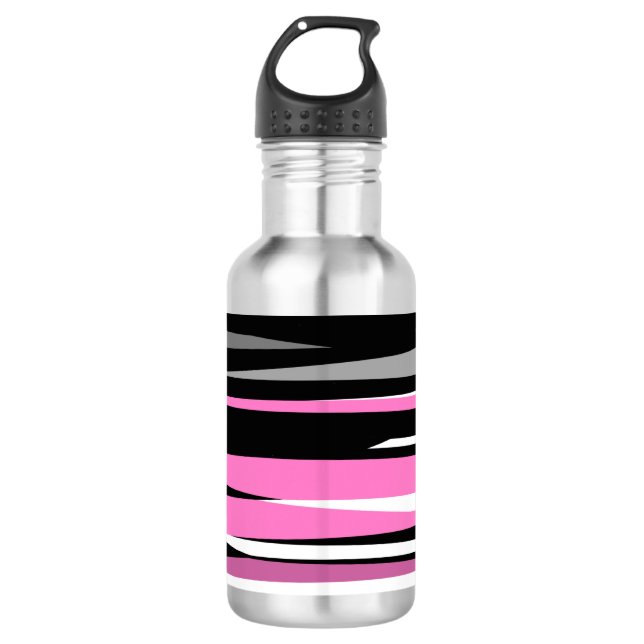 Botella De Agua Resumen blanco y negro rosado (Anverso)