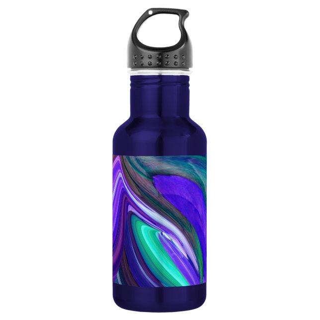Botella De Agua Resumen de arte morado N hoja Verde azulada (Anverso)