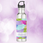 Botella De Agua Resumen de color de agua Personaliza el púrpura az<br><div class="desc">¿Estás buscando una botella de agua de bonito que puedas personalizar? Esta botella de agua tiene manchas rosas,  verdes,  moradas y amarillas. El nombre puede cambiarse y personalizarse para adaptarlo a sus necesidades.</div>