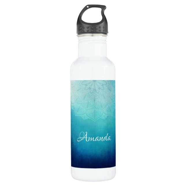 Botella De Agua Resumen de Mandala azul de bonito (Anverso)