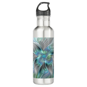 Botella De Agua Resumen de mariposa azul verde azul Fantasía arte