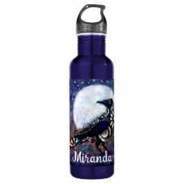 Botella De Agua Resumen floral caprichoso Raven Moon Personalizado