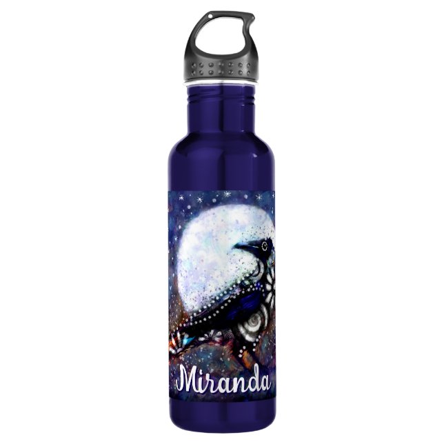 Botella De Agua Resumen floral caprichoso Raven Moon Personalizado (Anverso)