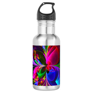 Botella De Agua Resumen floral moderno Patrón azul rojo del arte #
