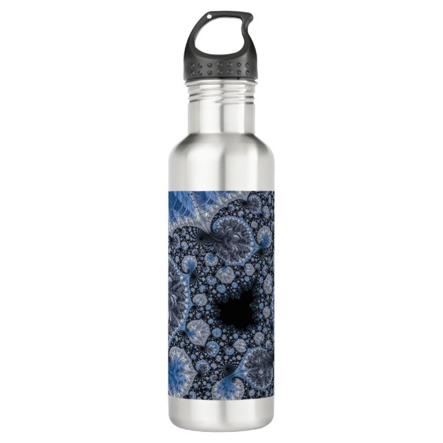 Botella De Agua Resumen Fractal azul negro (Anverso)