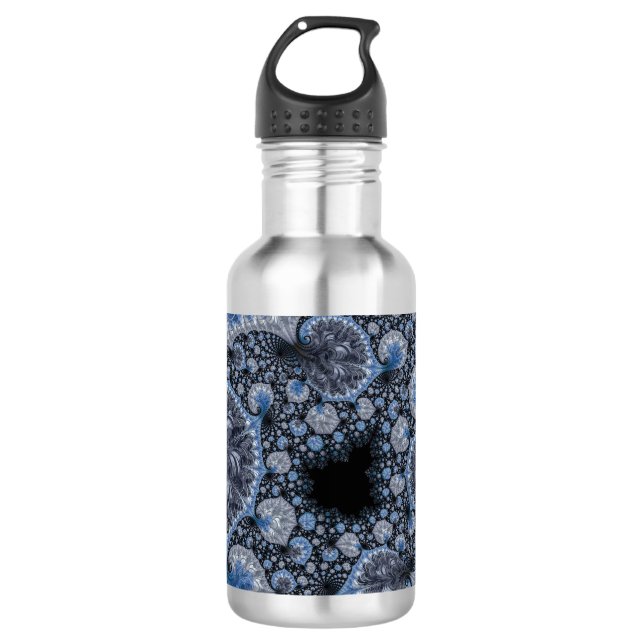 Botella De Agua Resumen Fractal azul negro (Anverso)
