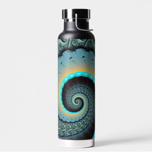 Botella De Agua Resumen Naranja azul turquesa espiral de arte frac
