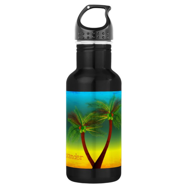 Botella De Agua Resumen Palm de vida tropical Siluette Hammock (Anverso)