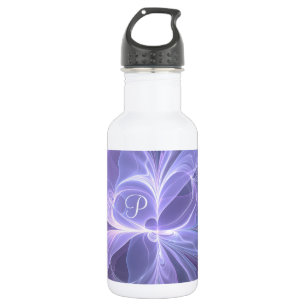 Botella De Agua Resumen púrpura monograma moderno fractal